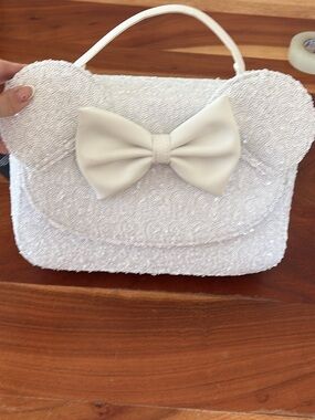 Loungefly White Sparkle Mouse Ear Handbag with Bow